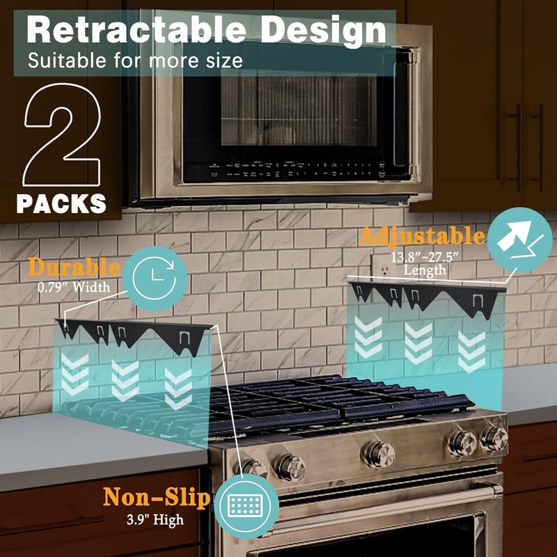 ALMCALS Stove Gap Covers Stainless Steel, 2 Pack Stove Gap Filler Easy Retractable Length 13.8" to 27.5", Width 0.79" Stove Gap Guards Range Trim Kit, Heat Resistant Guard Between Stove Top & Counter - Image 3
